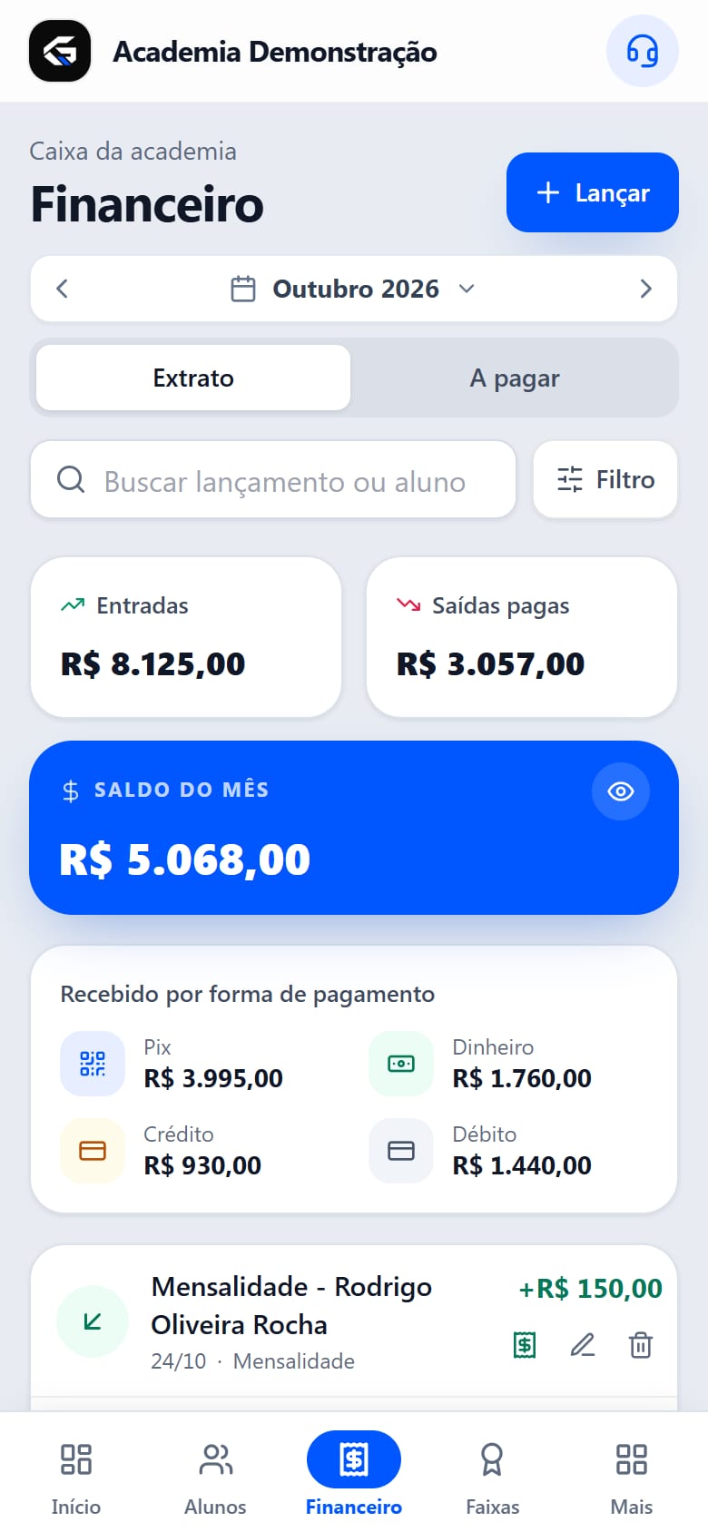 O caixa da academia